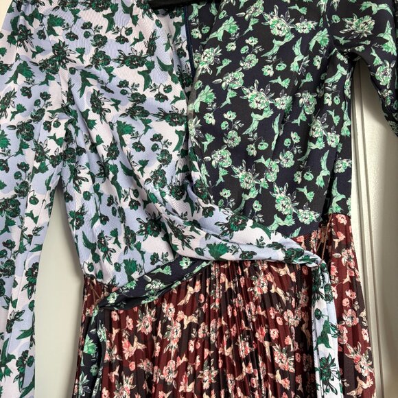 Delfi Collective Midi Dress Contrast Print Floral VNeck Wrap Pleated Skirt Sz XS - Picture 4 of 12